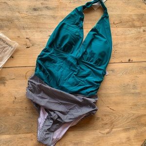 Halter Neck Stripe One Piece Swimsuit